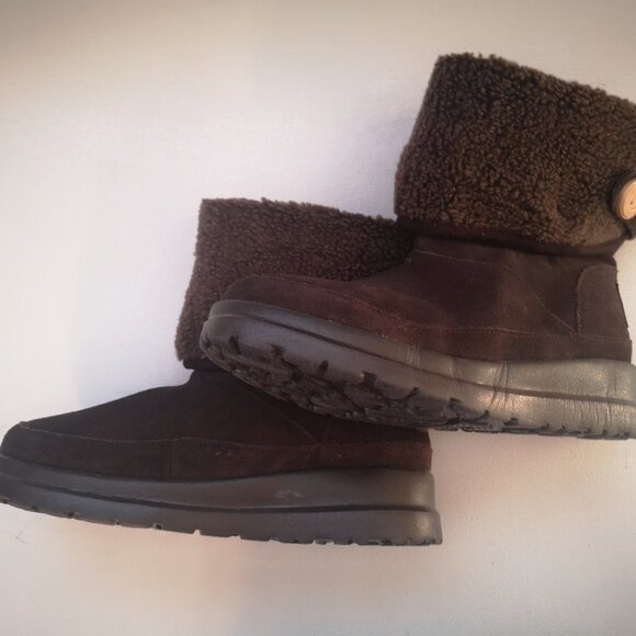 Skechers Ladies Dark Brown Leather Upper with Faux Fur Boots - Picture 7 of 9